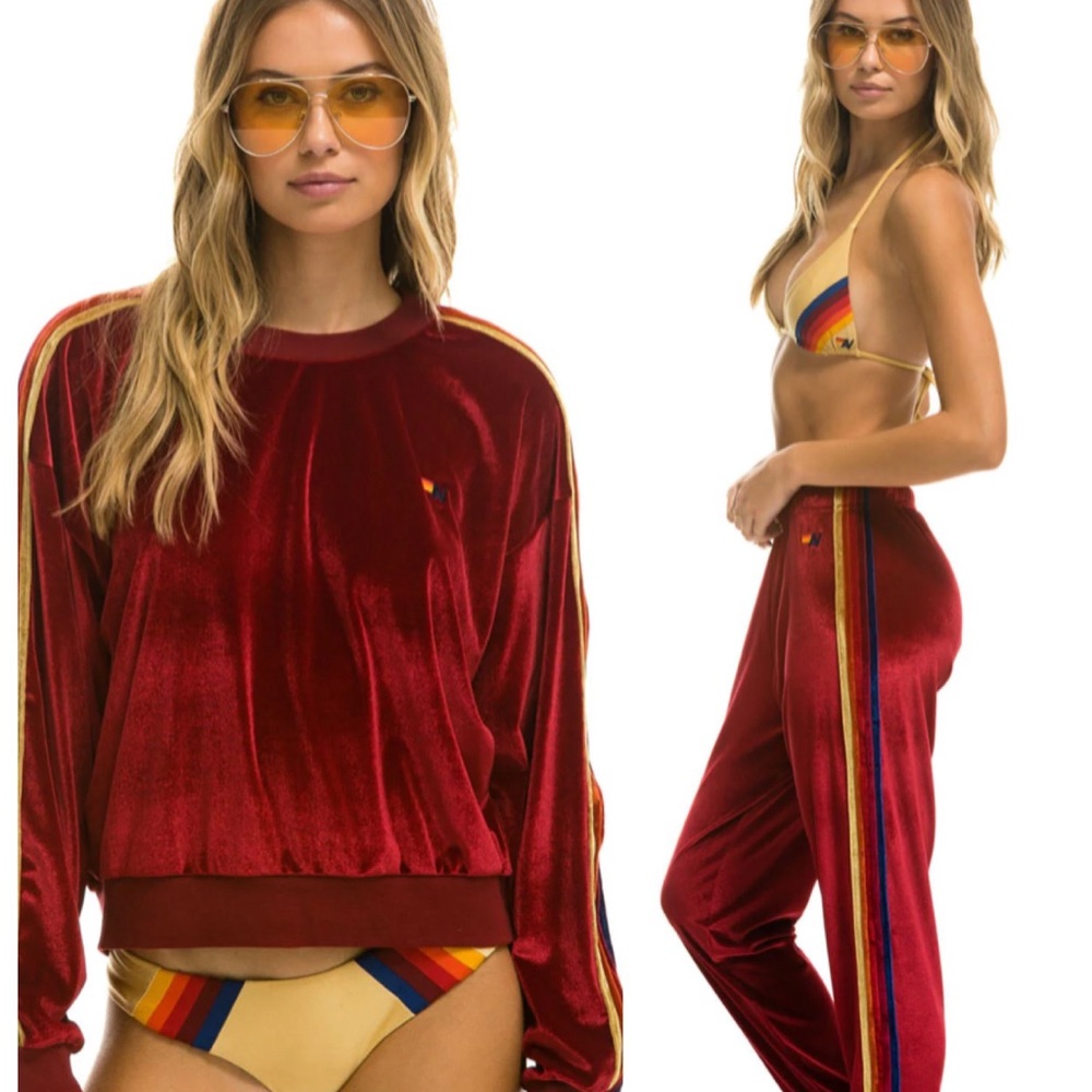 Aviator Nation Velvet Relaxed Jogger Set size XS Red